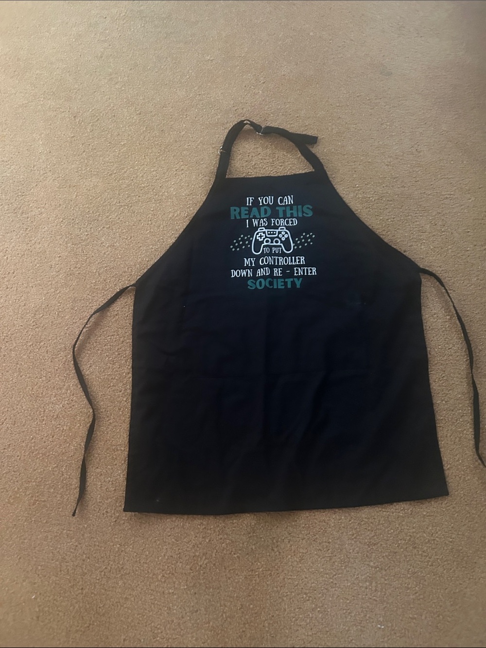 Black Gamer Apron with Teal Print - Lightweight Kitchen Apron